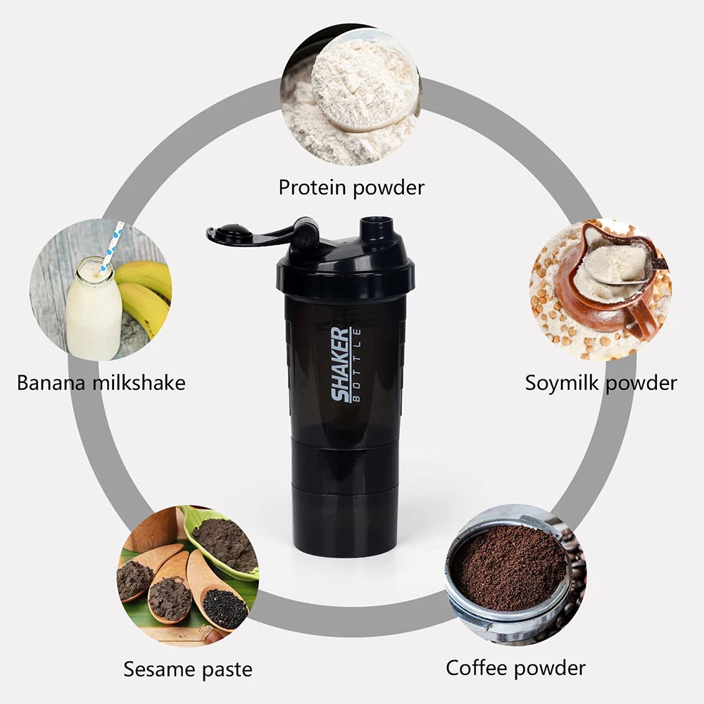 3-Schichten-Shaker Protein-Flasche Pulver-Shake-Cup Wasserflasche Kunststoff-Mischbecher Bodybuilding-Übungsflasche - Elite Pup Finds Store  Hunde Accessoires 