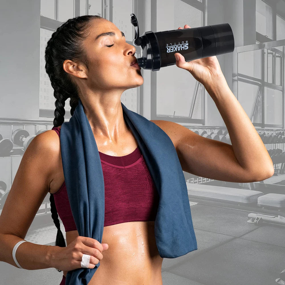 3-Schichten-Shaker Protein-Flasche Pulver-Shake-Cup Wasserflasche Kunststoff-Mischbecher Bodybuilding-Übungsflasche - Elite Pup Finds Store  Hunde Accessoires 