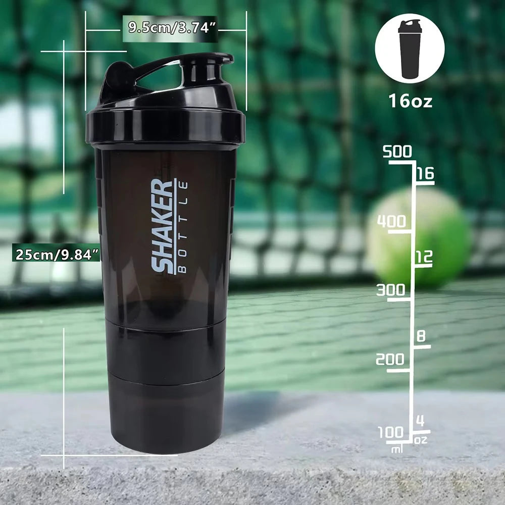3-Schichten-Shaker Protein-Flasche Pulver-Shake-Cup Wasserflasche Kunststoff-Mischbecher Bodybuilding-Übungsflasche - Elite Pup Finds Store  Hunde Accessoires 